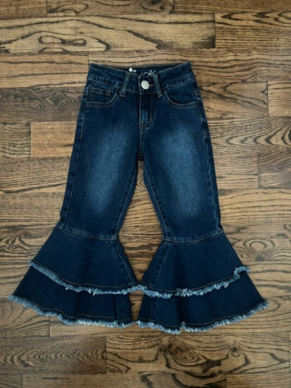 Wired Heart Girls Dark Wash Frayed Flare Jeans Size 4